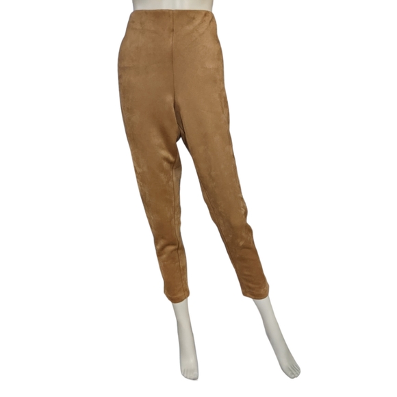 Zac & Rachel Faux Suede Cognac Pull-On Pants, L - Picture 4 of 8